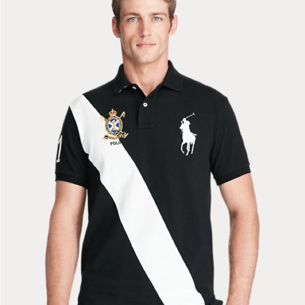 Ralph Lauren Black and White Polo with Gold Embroidered Crest - Size L - Picture 8 of 9